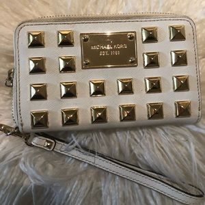 White Michael Kors Wallet With Gold Studs